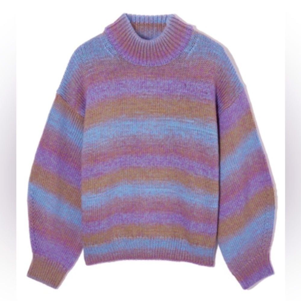 NEW COS Striped Wool Knit Purple Ombré Chunky Mock neck Oversized Sweater Medium